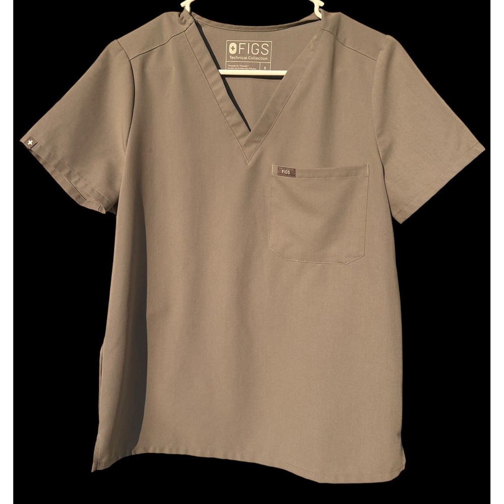 Figs Women's Grey Medical Scrubs Top Technical Collection Pocket Short Slv Small